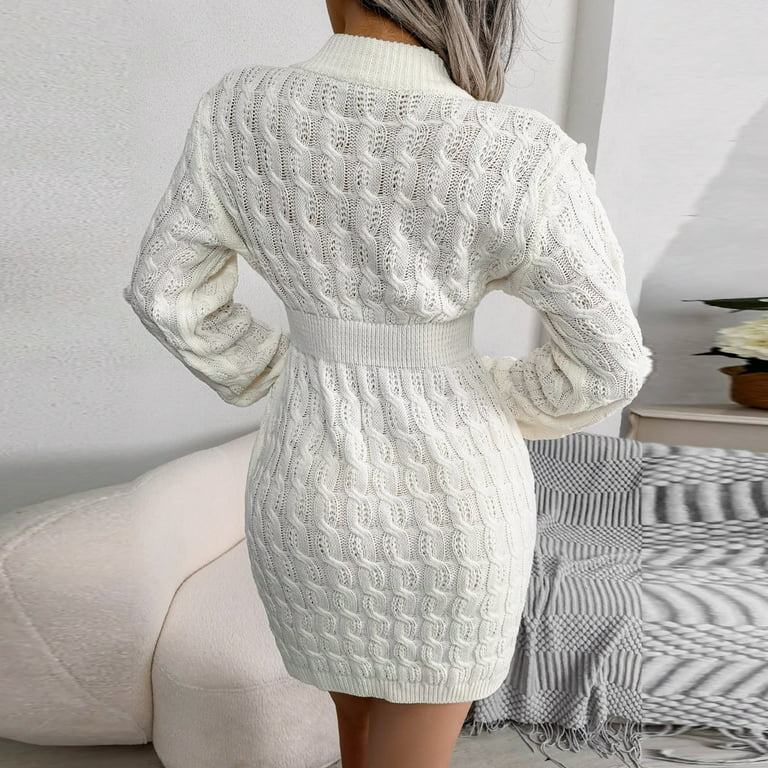 FAVIPT Long Sleeve Sweater Dress for Women Solid Color High Waist