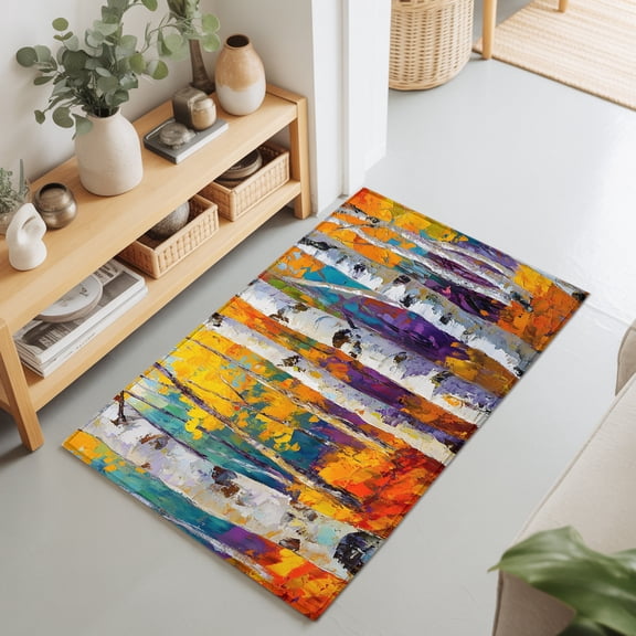 2x3 Ft Entryway Area Rug, Yellow Grey Forest Kitchen Rug Runner Washable Floor Mat, Botanical Modern Art Non Slip Indoor Door Mat Throw Carpet for Bathroom Living Room Bedroom