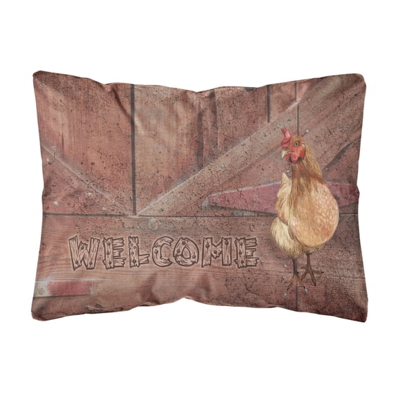 Carolines Treasures SB3075PW1216 Welcome Chicken   Canvas Fabric Decorative Pillow  12H x16W multicolor