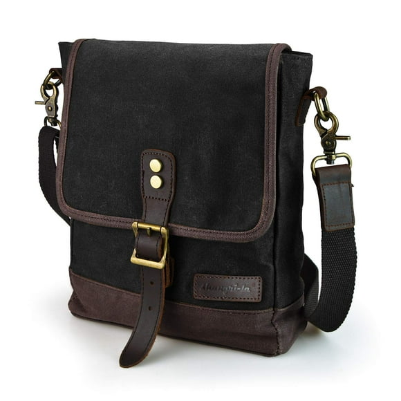 SHANGRI-LA Petit Sac Messager pour Hommes et Femmes Sac à Main en Toile Cirée Imperméable Sac Bandoulière Sacoche - Noir