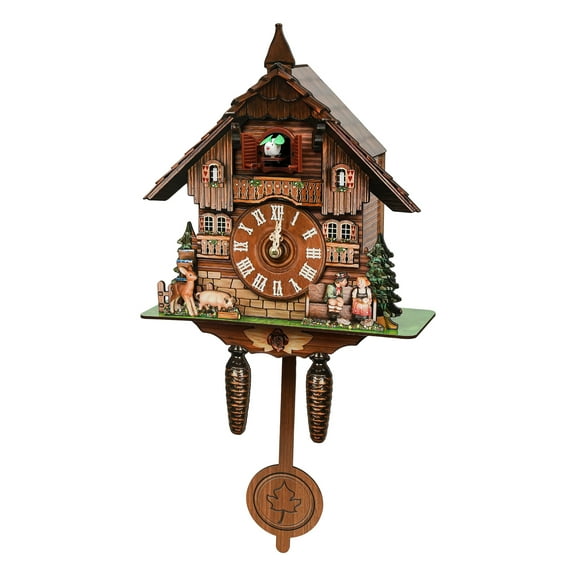 Dwellnix Battery Powered Cuckoo Clock – MDF House Shaped Wall Clock with Chiming Sound, Fun Design for Living Rooms & Offices