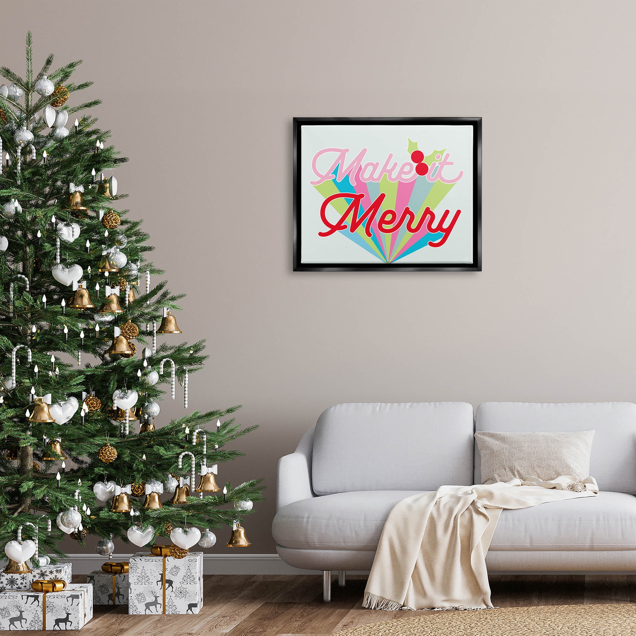 Make It Merry Bold Christmas Stripes Holiday Graphic Art Jet Black Framed Art Print Wall Art