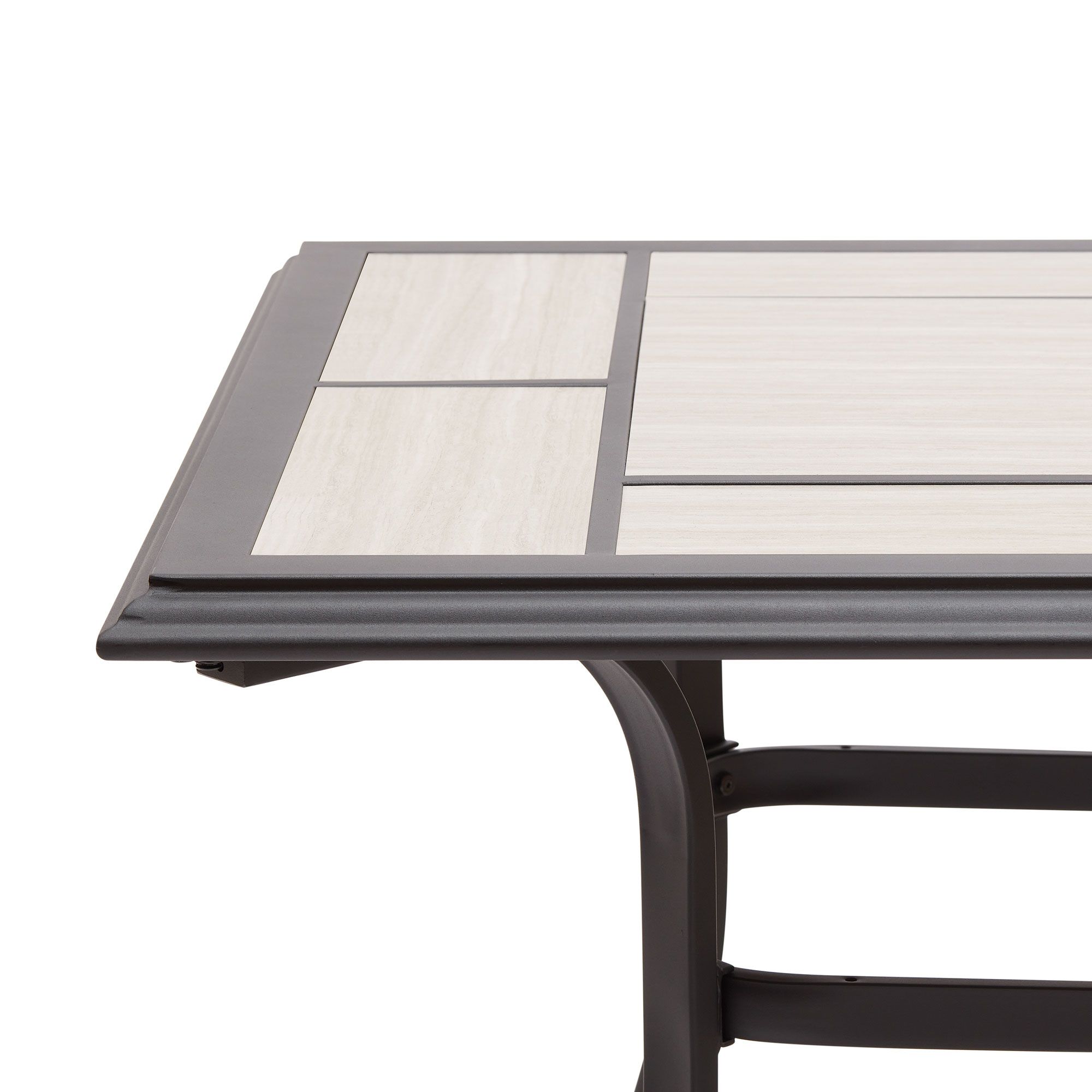 Better Homes & Gardens Newport Outdoor Ceramic Tile Top Rectangular Dining Table with Umbrella Hole, Gray Tabletop, Black Frame Finish, Seats 6 - image 2 of 8