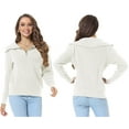 thumbnail image 5 of Taigaofy Women's Half Zip Sweaters Casual Long Sleeve V-Neck Collar Ribbed Knitted Slouchy Pullover Tops White M, 5 of 7