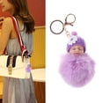 thumbnail image 4 of Cartoon Plush Keychain Baby Doll Car Key Ring Pendant Decorations Kids Party Favors (Violet), 4 of 8