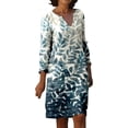 thumbnail image 3 of Vestido para Mujer Invierno Mujer Vintage Vestido Casual Estampado De Flores Cuello En V Algodón Lino Longitud Media Manga Larga, 3 of 4