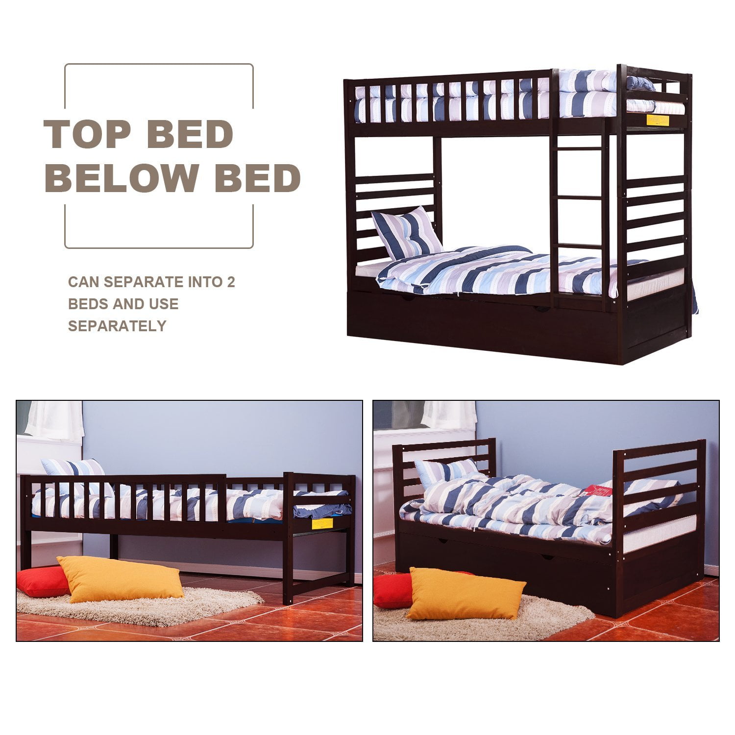 Merax Wood Bunk Bed Twin Over Multiple Finishes With Trundle Merax Wood Bunk Bed Twin Over Multiple Finishes With Trundle Com