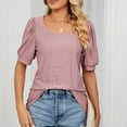 thumbnail image 3 of Pink M WIZUTIZ Womens Tops up to 65% Off Casual Fluffy Cotton Linen Tee Crew Neck Athletic Solid Tshirts Vintage Ladies Shirts Retro Oversize Tops Blouse Flowy Cotton Blend Short Sleeve, 3 of 6