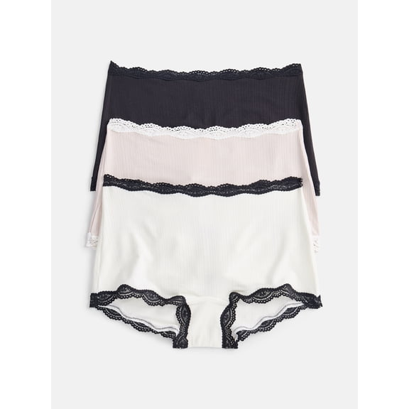 Joyspun Women's Modal Boyshort with Lace, 3-Pack, Sizes XS-XXXL