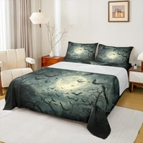 Manfei Spooky Bats Full Size Sheets,Happy Halloween Day Bed Sheets,Yellow Moon Pattern Sheet Sets For Boys Kids,Luxury Bedroom Decor,4 Pieces
