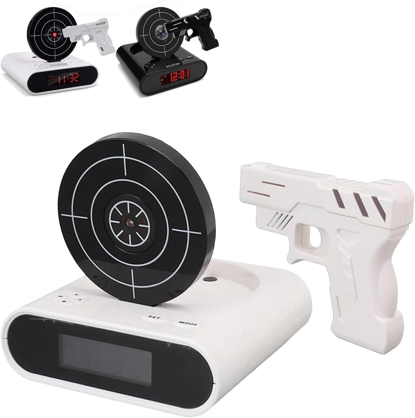 Gun and Target Alarm Clock, Interactive Shooting Game Wake-Up Clock, Digital Shot Timer with 2 Alarm Modes & LED Display, Personalized Runaway Clock for Heavy Sleepers Bedroom Home (Black)