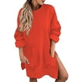 thumbnail image 5 of Duoif Fall Sweatshirts for Women Solid Color Round Neck Sweatshirt with Side Slit Pocket Womens Sweatshirt Orange XXL, 5 of 7
