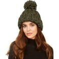thumbnail image 2 of Marcus Adler Women's Super Chunky-Knit Boyfriend Pom Beanie Hat Green One Sz $32, 2 of 3