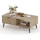 thumbnail image 1 of 41.34-pulgada de madera coffee mesa: two-tier design con almacenamiento gabinete, wave-style sliding doors - moderno y functional para estilo rural sala de estar, oficina, o lounge (natural), 1 of 7