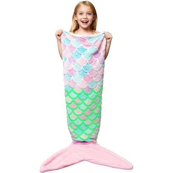 Manta WERNNSAI con forma de cola de sirena que brilla en la oscuridad, 140 x 61 cm