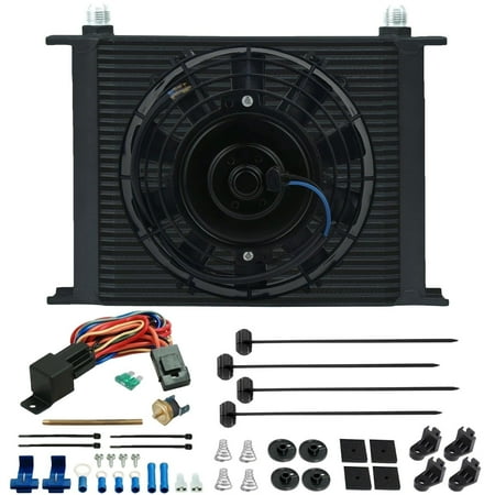 30 Row Transmission Oil Cooler Electric Fan Push-in Fin Probe Thermostat Kit