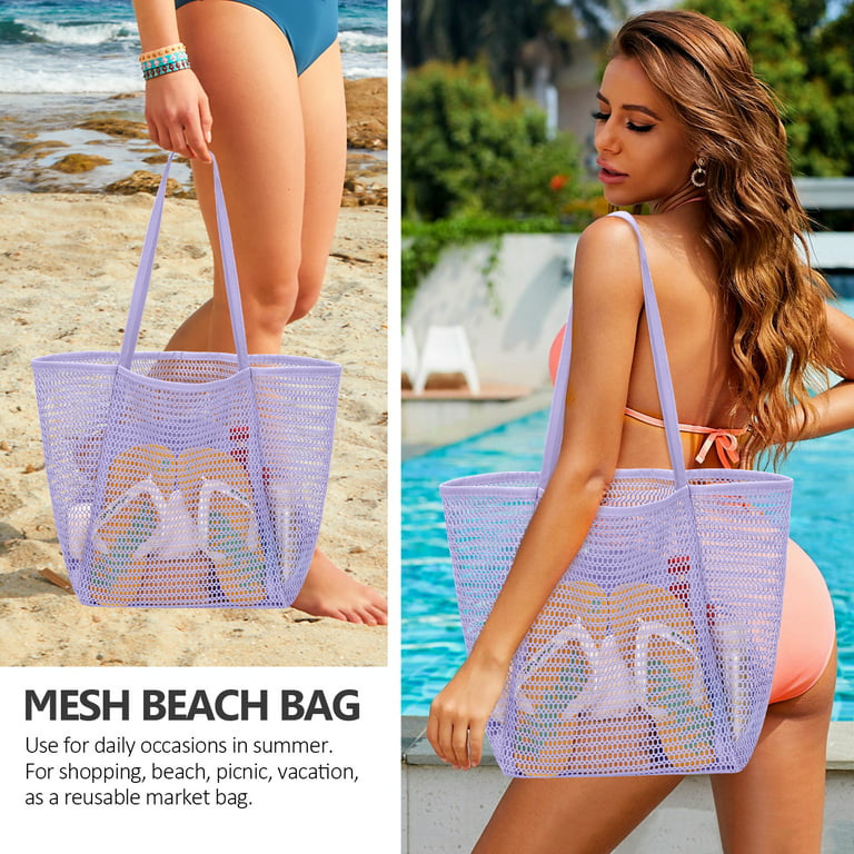Livhil Purple Beach Bag Mesh Beach Tote Large Bag 2023 Upgrade for Women with Multiple Pockets for Family Travel Swimming Waterproof Pool Bag, Women's