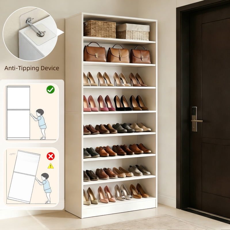 8-Tier Open Shoe Storage Cabinet, Heavy Duty Shoe Shelf Unit, Freestanding Tall Shoe Rack with Adjustable Shelves