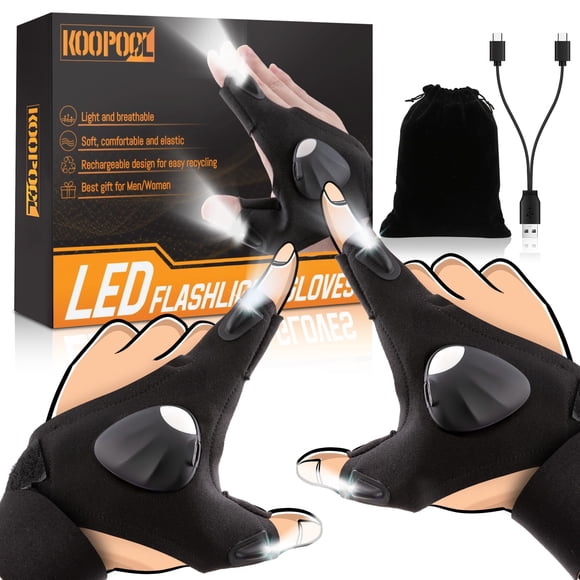 KOOPOOL Regalos para el día del padre para papá, marido, novio, ideas de regalo para el primer día del padre de niño, hija, hijo, esposa, luces de dedo para hombres, guantes de luz LED, guante de lint
