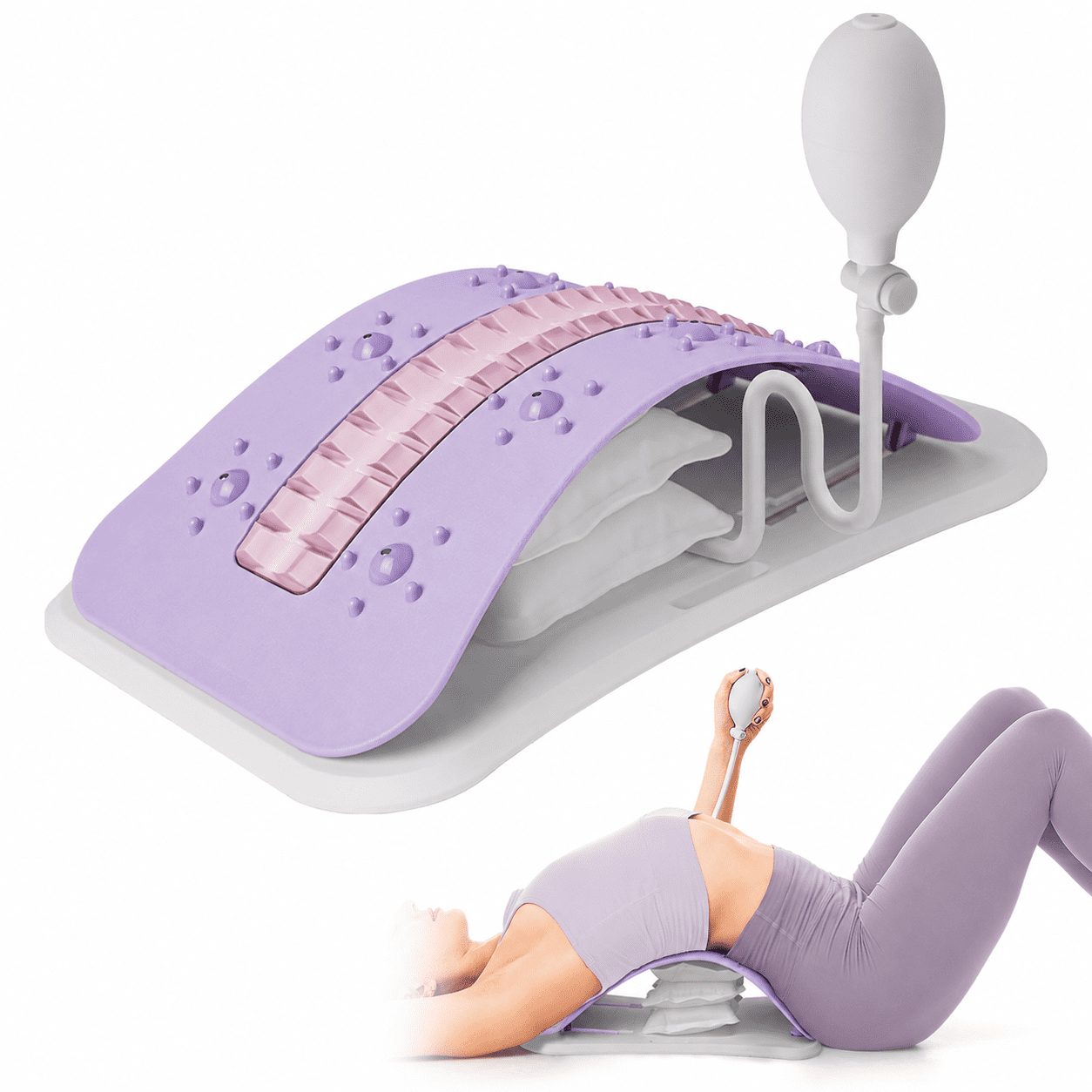 Back Stretcher for Lower Back Pain Relief - Adjustable Lumbar Back Board - Back Cracking Device for Scoliosis, Spinal Decompression - Multi Level Back Massager for Posture Improve