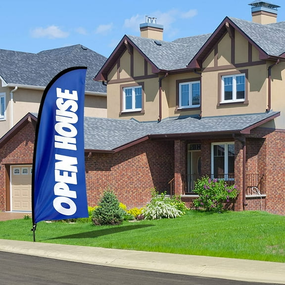 QSUM Open House Feather Flag with Flag Pole Kit and Ground Spike, 7Ft Tall Advertising Windless Open House Flag Sign for Outdoor Indoor Business