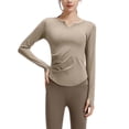 thumbnail image 5 of Hpapadks Women Workout Sets 2 Piece Long Sleeve Solid V Neck Sports Running Breathable Slim Fit Yoga Tops Pants Set Yoga Outfits for Women Khaki S, 5 of 5