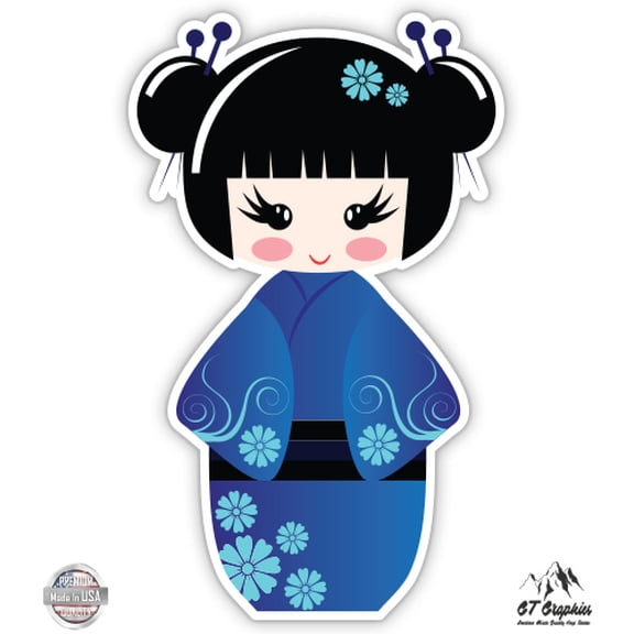 Cute Blue Geisha - 3" Vinyl Sticker - For Car Laptop I-Pad Phone Helmet Hard Hat - Waterproof Decal