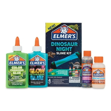 Elmer’s Glue Slime Kit, Dinosaur Night, Makes Color Changing and Glow in the Dark Slime, Includes Liquid Glue and Slime Activator, 4 Count