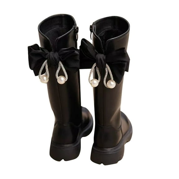 MEZZALL Child Winter Girls Long Boots Classic British Design With Bow Detail Soft Sole Comfortable Riding Boots Toddler And Big Kids Casual Winter Footwear Leisure Outdoor Solid Color Shoes