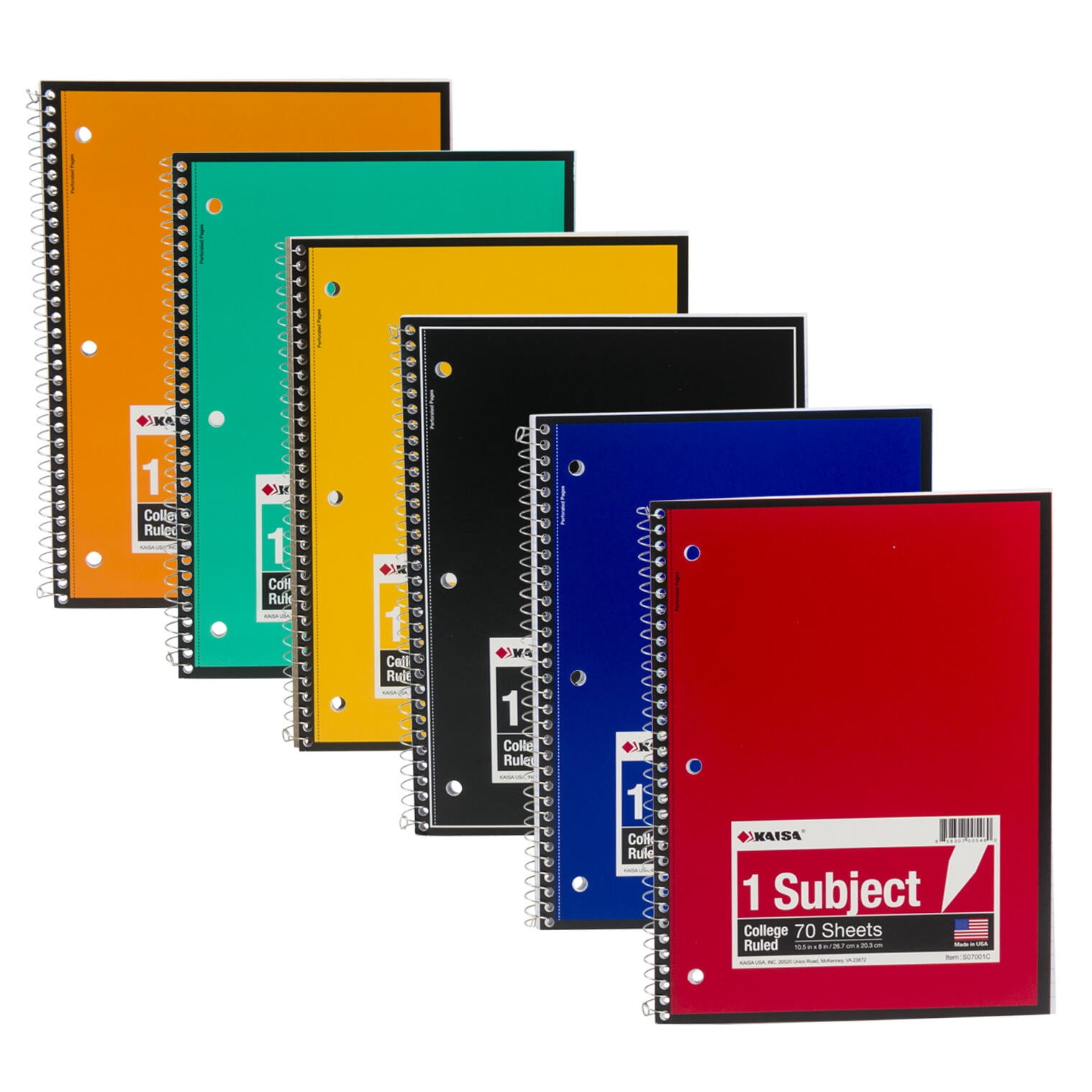 1 Subject College Ruled Spiral Bound 70 Sheet Notebooks (Pack Of 6)