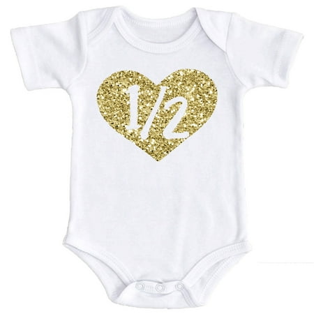 

Half Birthday Bodysuit Girls 1/2 In Heart Birthday Glitter Gold Outfit For Baby Girls