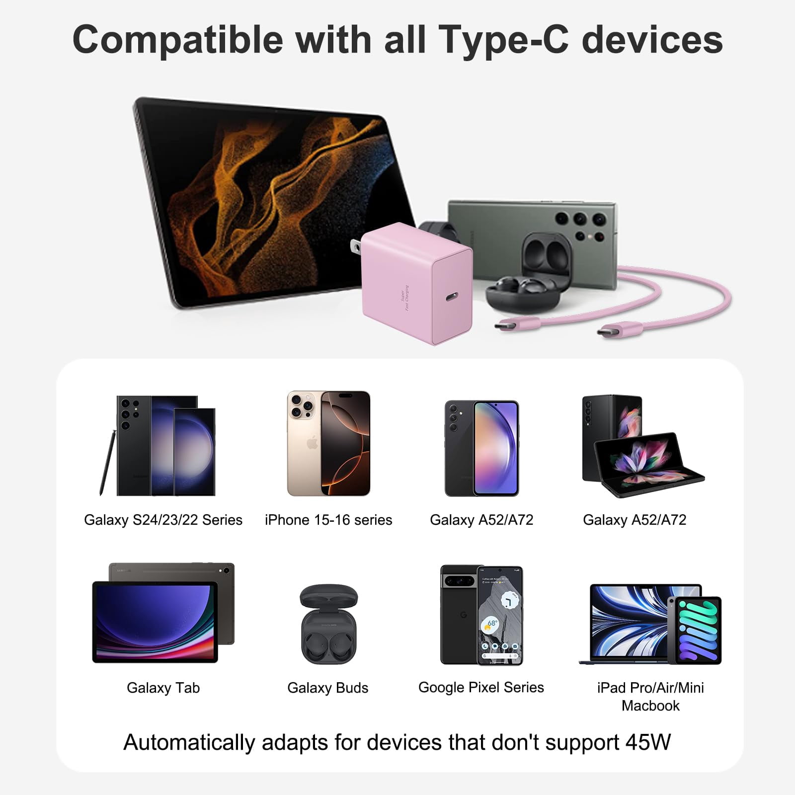 Quyaojz for iPhone 17 16 15 Charger Fast Charging 2+2Pack 20W USB C Wall Charger with 10FT Fast Charging Cable Compatible with iPhone 17/17 Air/17 Pro/iPhone 16/15 Series, iPad Pro/AirPods-Pink
