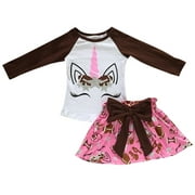 Little Girls' 2 Pieces Skirt Set Unicorn Baseball Love Glitter Birthday Outfit White 5 L (P501657P)