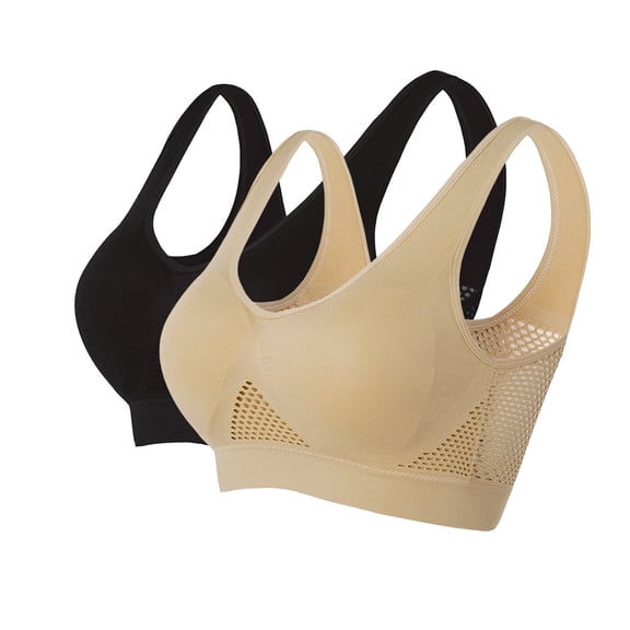 Sinpiling Sports Bras for Women Plus Size S-5X 2 Pack Wirefree Push-Up Underwear Ladies Pullover High-Impact Nylon Workout Yoga Bralettes