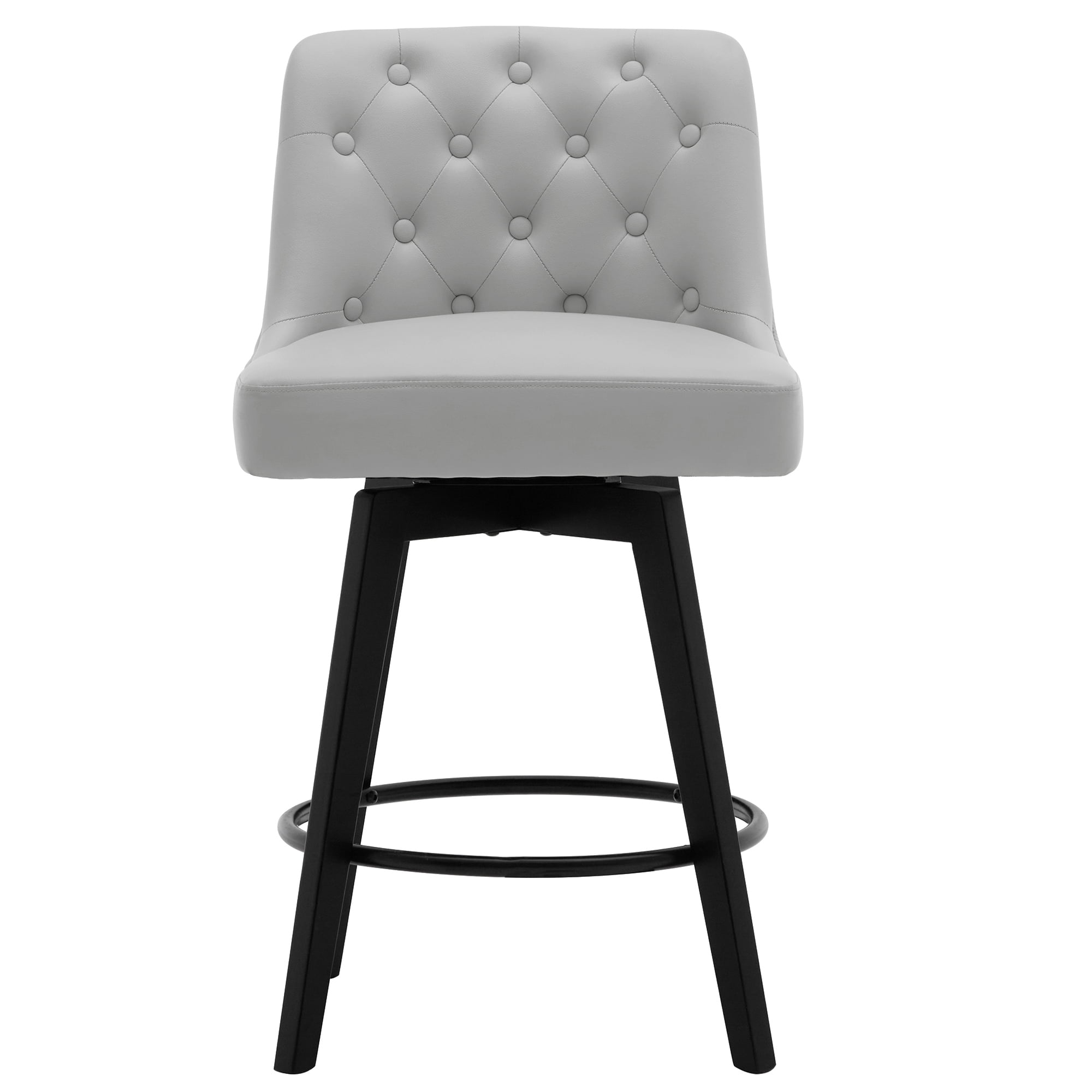 MINCETA Bar Stools,30" 360 Free Swivel Upholstered Bar Stool with Back-PU in Light Gray