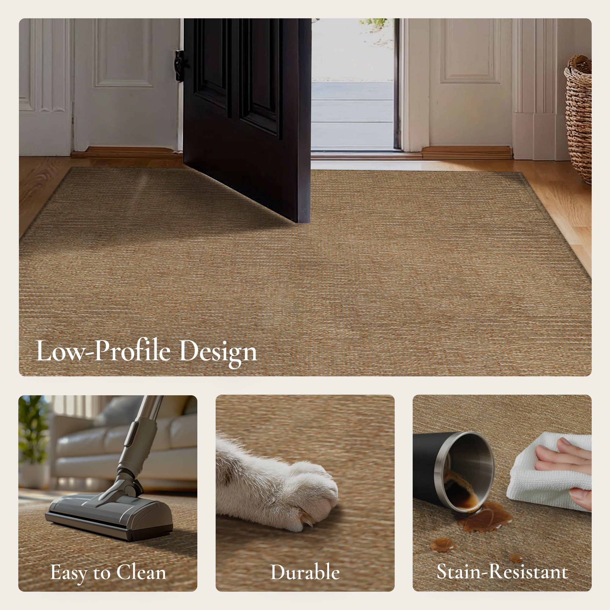 KUETH 8x10 Handwoven Natural Fiber Area Rug, Woven Natural Style Rug, Machine Washable Non-Slip for Living Room、 Bedroom and Dining Room.
