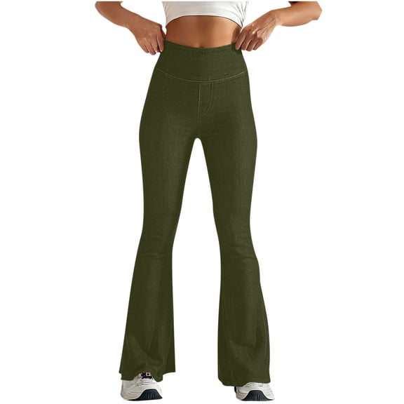 Women’s High Waist Elastic Jeans, Pull on Casual Flared Leggings, Skinny Denim Pants with Double Pockets