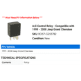 thumbnail image 2 of A/C Control Relay - Compatible with 1999 - 2008 Jeep Grand Cherokee 2000 2001 2002 2003 2004 2005 2006 2007, 2 of 2