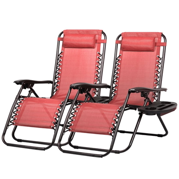 Nazhura Adjustable Zero-Gravity Chairs with Pillow and Cup Holder -Set of 2 Pink