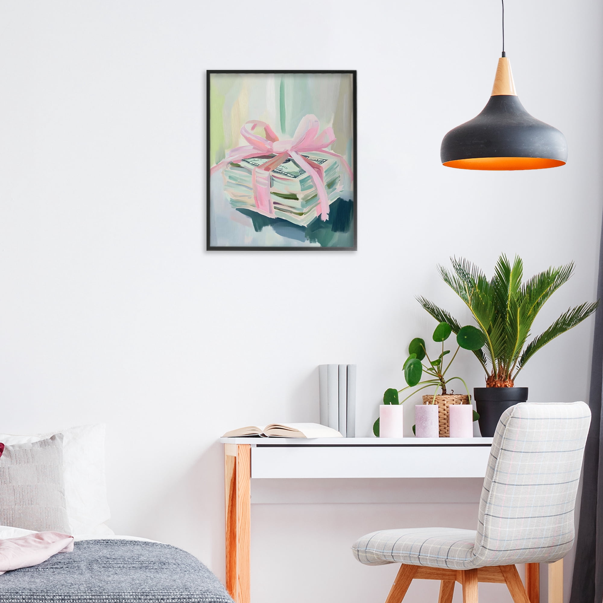 Stupell Industries Pink Bow Cash Bundle Black Framed Giclee Art, design by The Prints Vibe