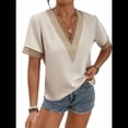 thumbnail image 1 of Blusas de Verano de Corta para Mujer, con Encaje y Cuello en V, Elegantes e Informales, Color Abeja, Talla XL, 1 of 7