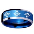 thumbnail image 2 of Tungsten Revere Masonic 8mm Glossy Blue Two Tone Polished Beveled Edges Men Ring, 2 of 2