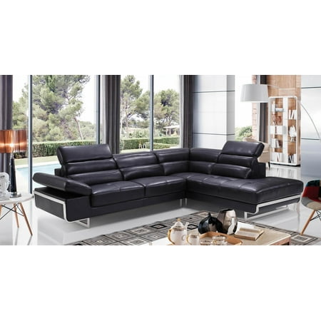 Chic Black Leather Sectional Sofa Right Hand Facing Contemporary