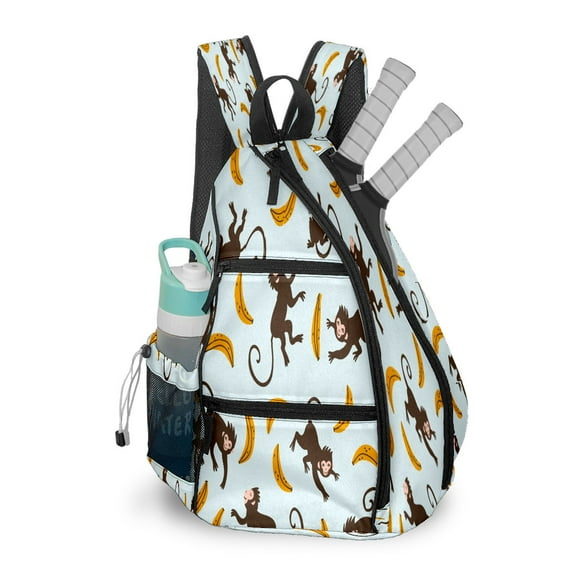 Pickleball Bags for Men Women Pickleball Backpack with Large Capacity Lightweight Adjustable Pickleball Sling Bag Hold Paddles, Balls, Accessories Cute Monkey Banana Pattern