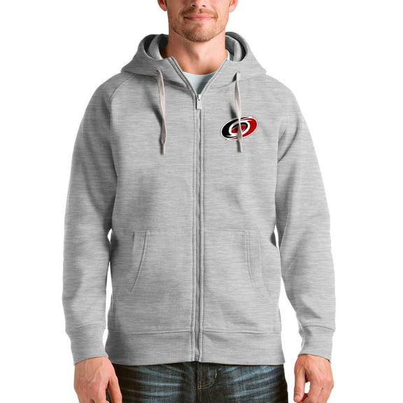 Men's Antigua Heathered Gray Carolina Hurricanes Logo Victory Full-Zip Hoodie