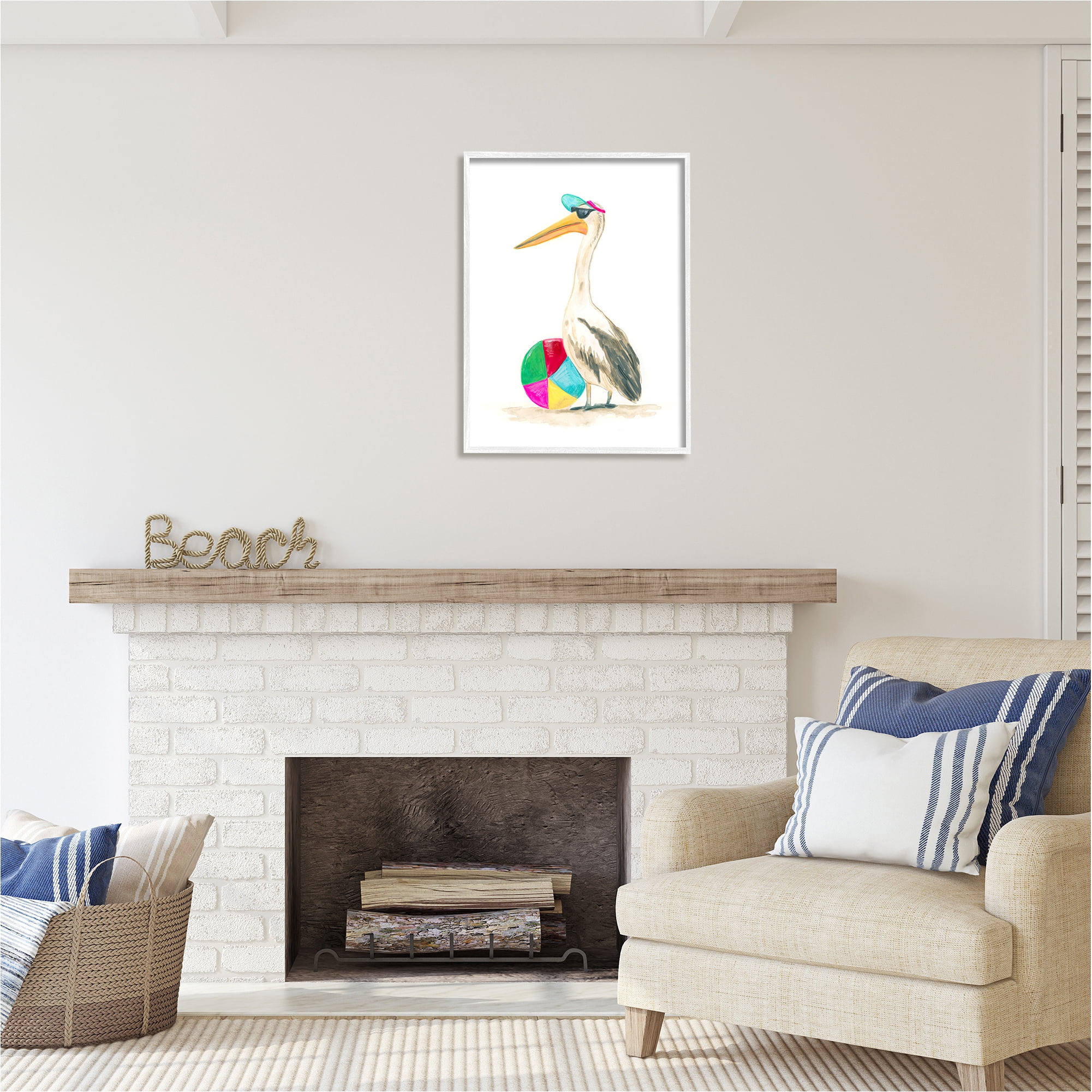 Stupell Industries Stork & Beach Ball Animals & Insects Painting White Framed Art Print Wall Art, 24 x 30