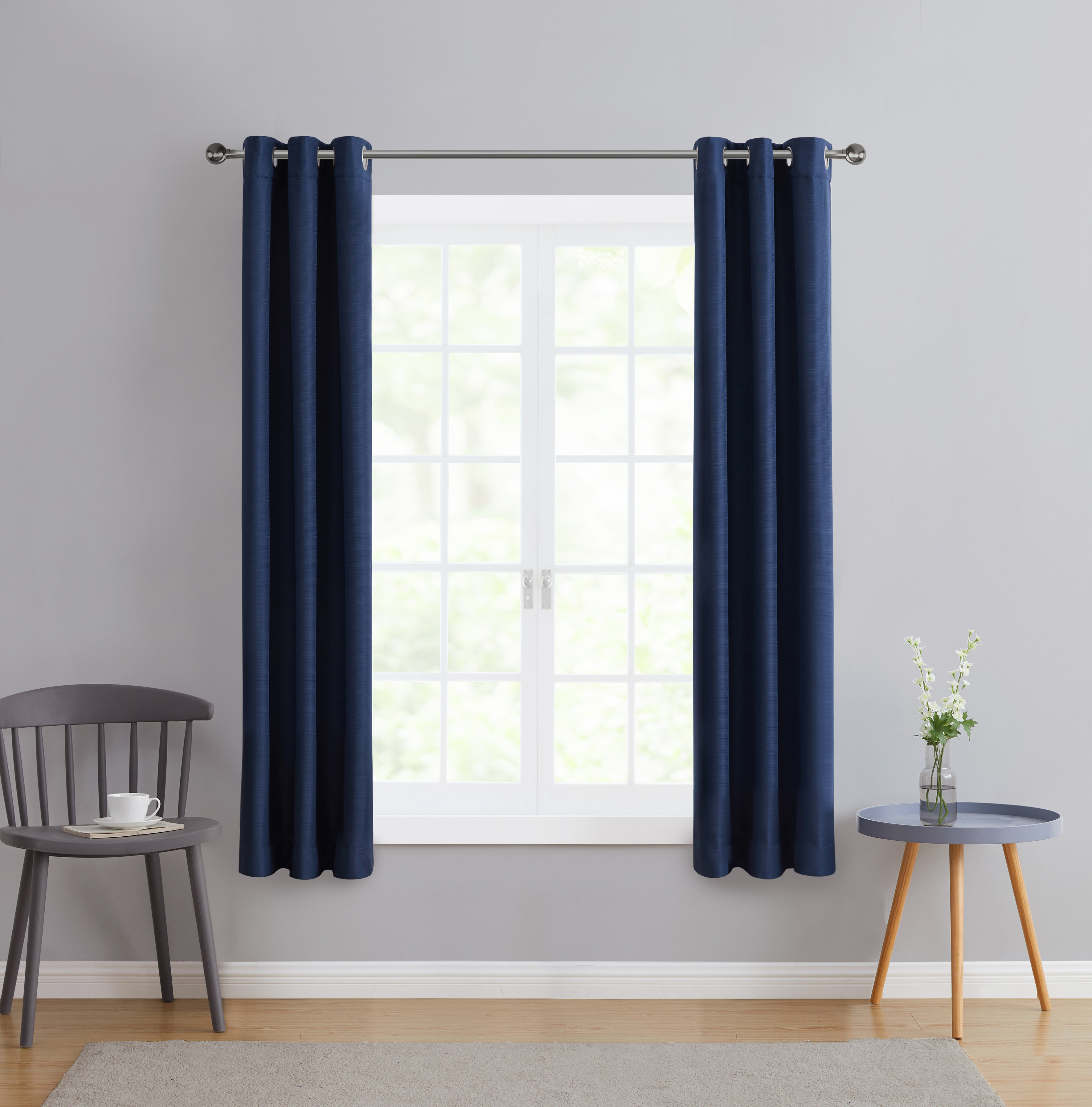 Serta So Dark 100% Blackout Navy Grommet Top Curtain Panel Pair, 37" x 63"