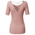 thumbnail image 2 of FashionOutfit Women's Solid Soft Stretch Short Sleeve Cross Strap Back T-shirt Top, 2 of 3