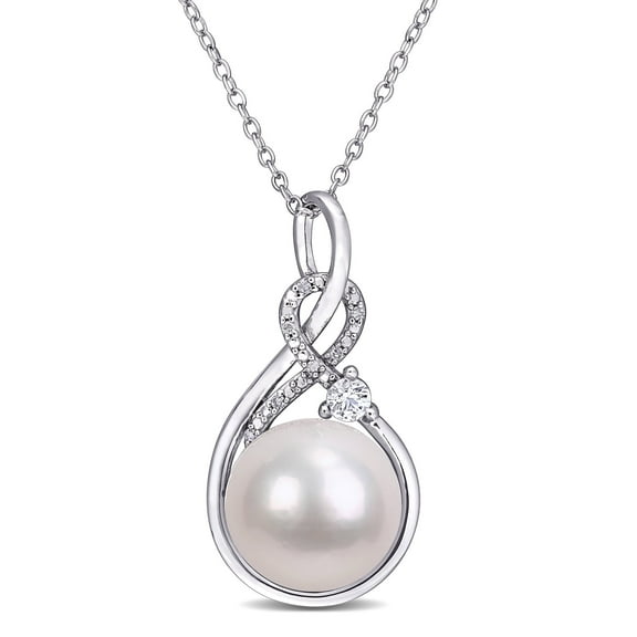 Everly Women's 11mm Cultured Pearl and .16CT TGW Created White Sapphire Sterling Silver Pendant