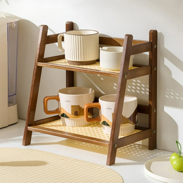 Organizador de estación de té y café, estante de madera para tazas, estante de encimera de cocina para accesorios de té y café, estante para almacenar condimentos